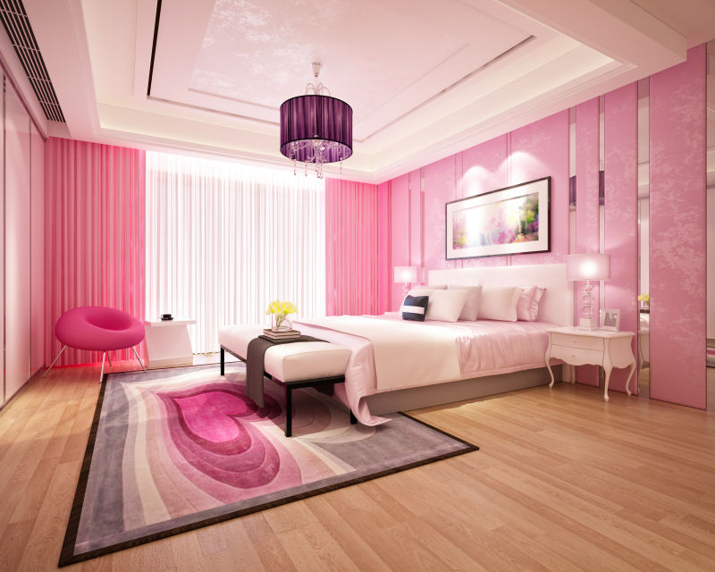 3D渲染粉色风格卧室