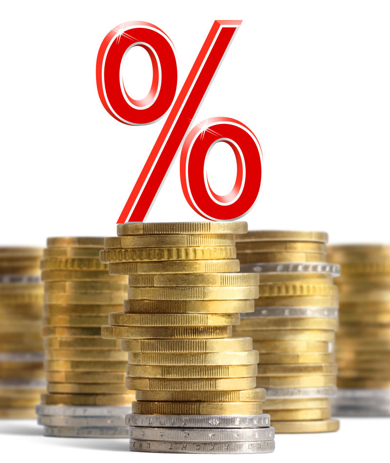 白色背景上的货币和百分符号