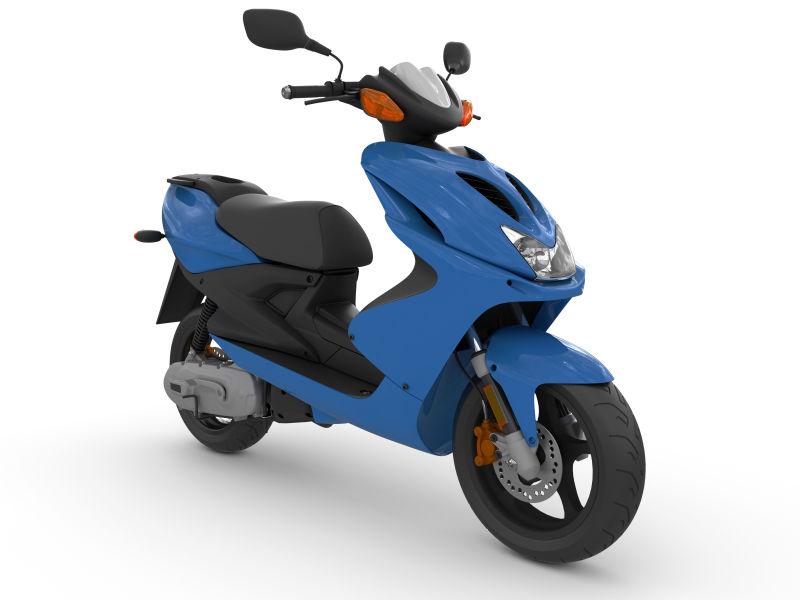 白色背景上的蓝色摩托车