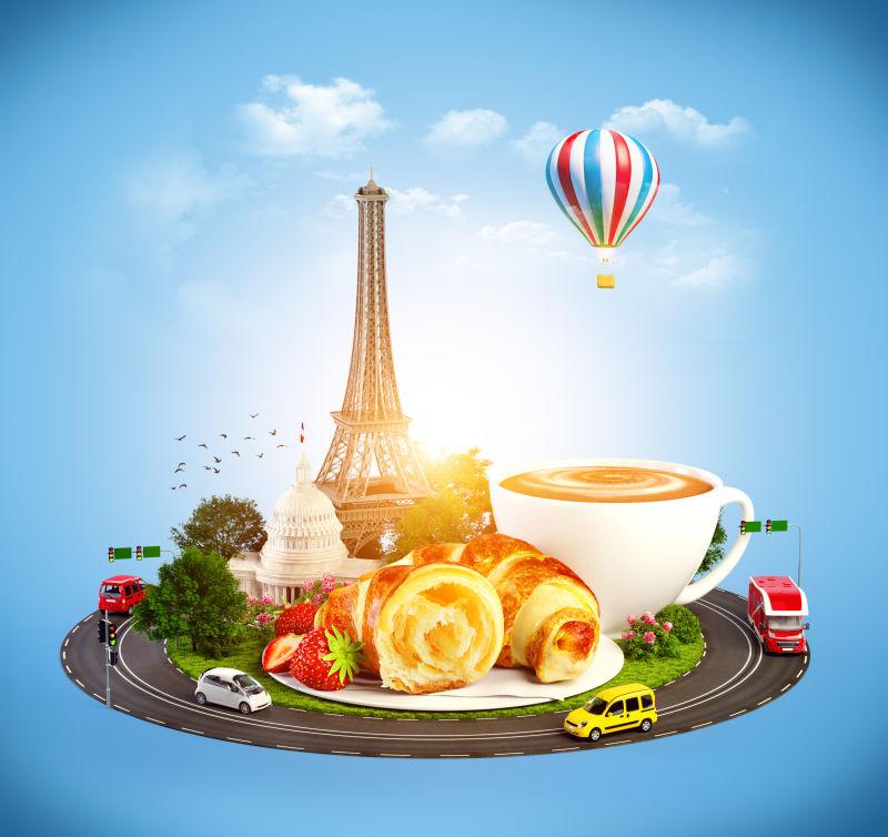 3d旅游美食概念