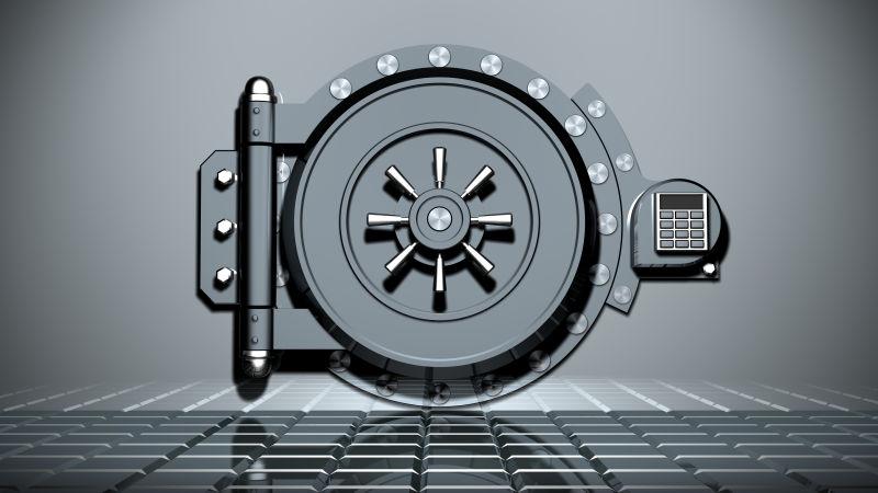 黑色金属光泽的保险柜的门