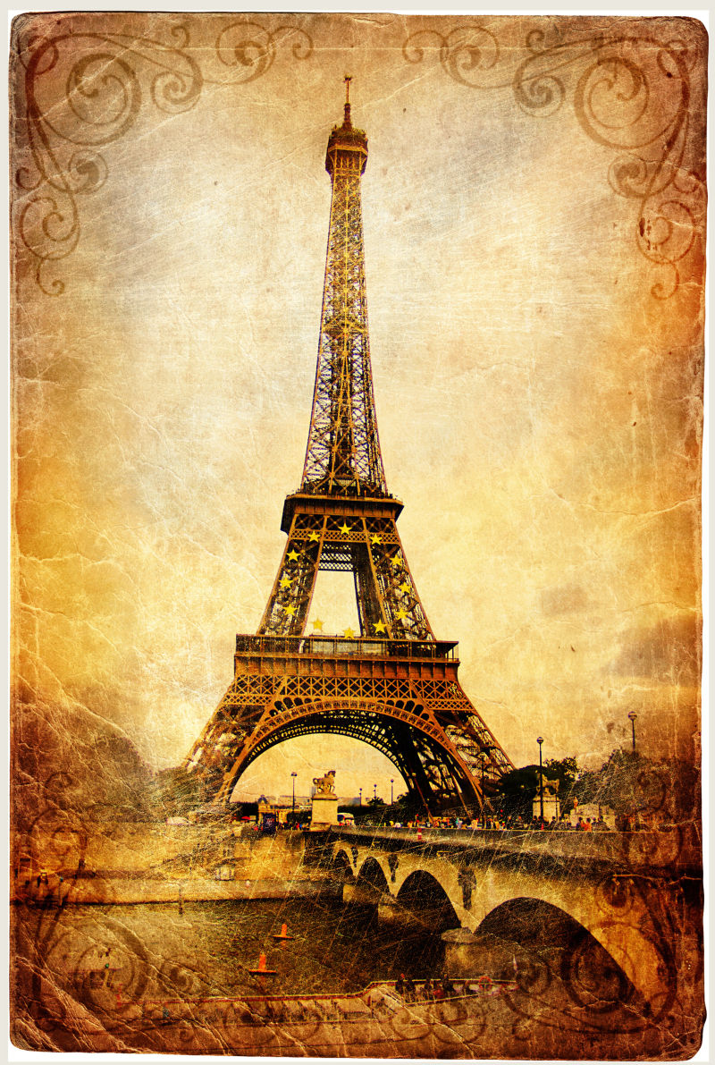 复古颜色的巴黎埃菲尔铁塔