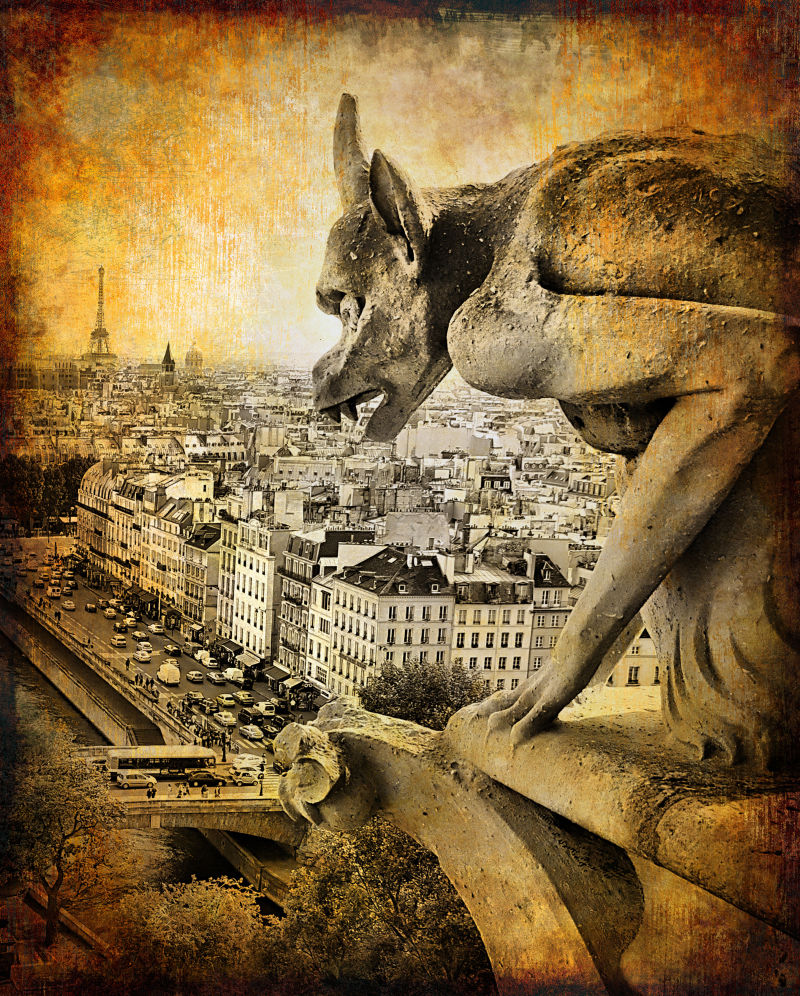 复古巴黎埃菲尔铁塔周边的景色