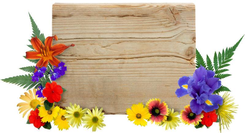 装饰着鲜花的木牌