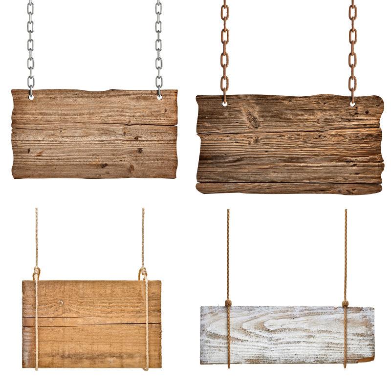 四块不同材质的木质招牌