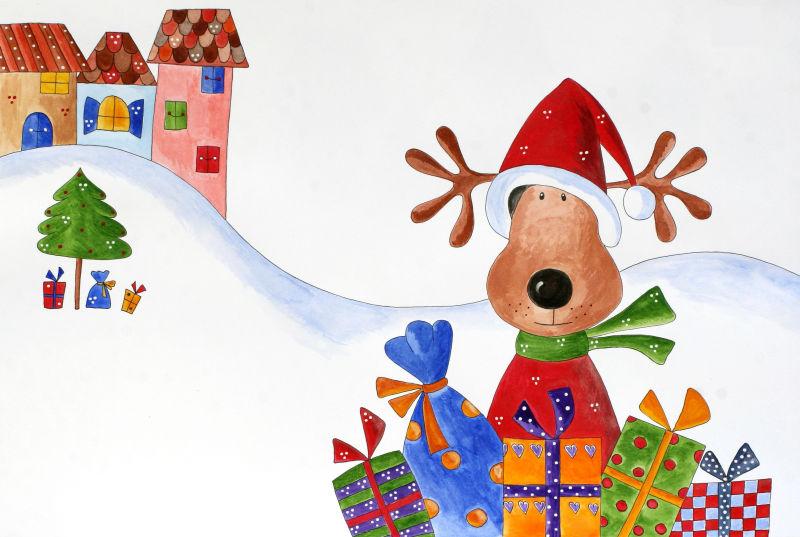 圣诞贺卡礼品包装驯鹿