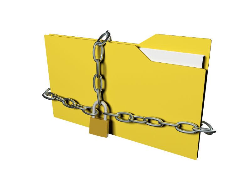 被铁链锁住的黄色文件夹