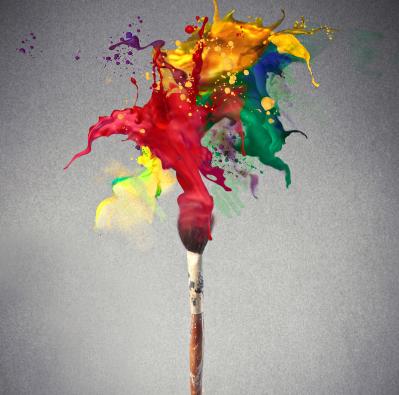 画笔与五颜六色的颜料