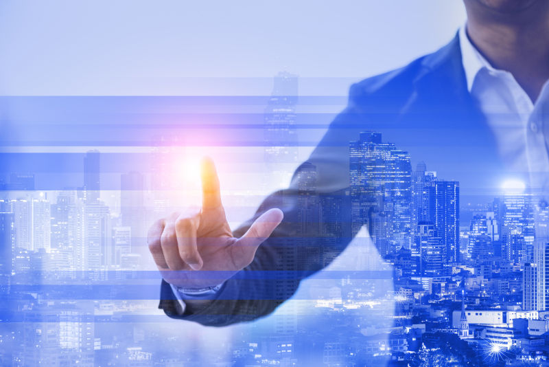 城市双重曝光商人