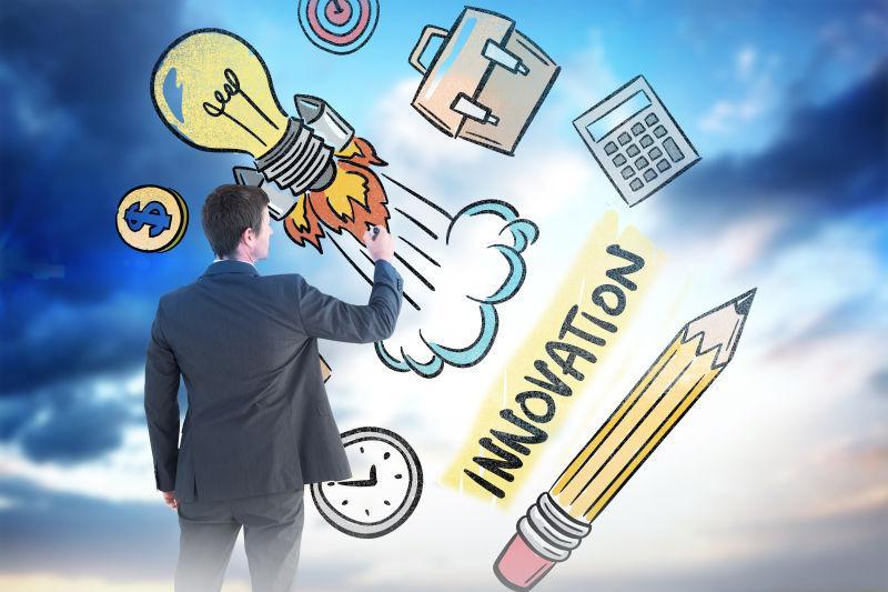 卡通涂鸦火箭和商人