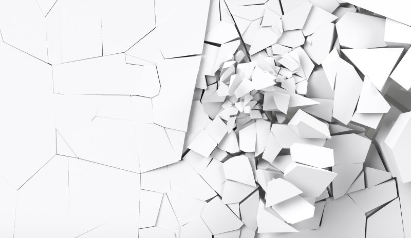 白色墙壁三维渲染破坏