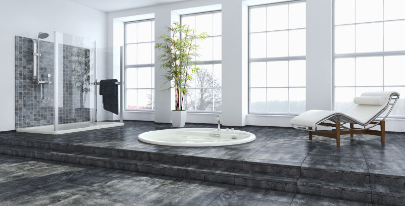 现代豪华浴室和窗户