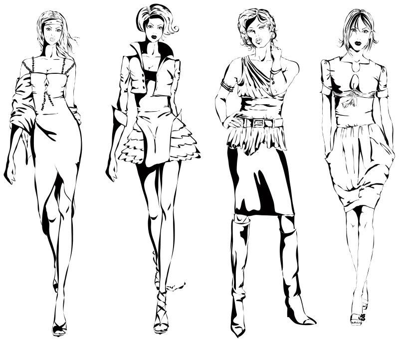 手绘时尚女孩服装设计