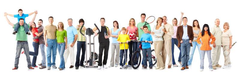 白色背景中运动快乐的人们