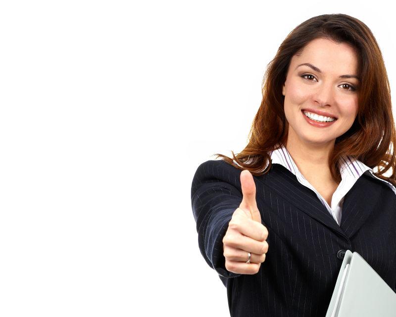 友好的女商人竖起大拇指