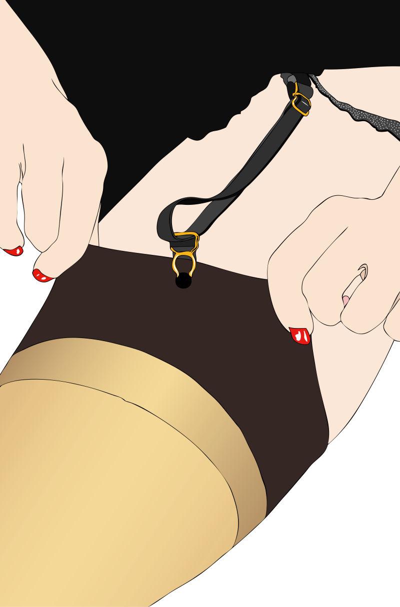 白色背景上穿着吊袜带和高跟鞋的女人