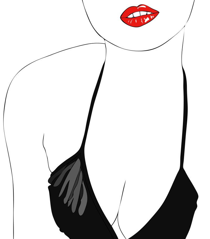 白色背景下穿着性感黑色内衣的女人