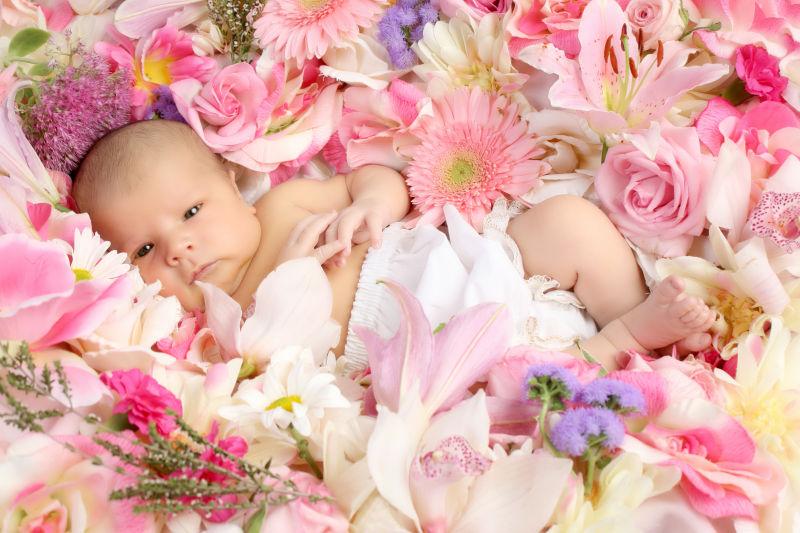 花床上的新生儿