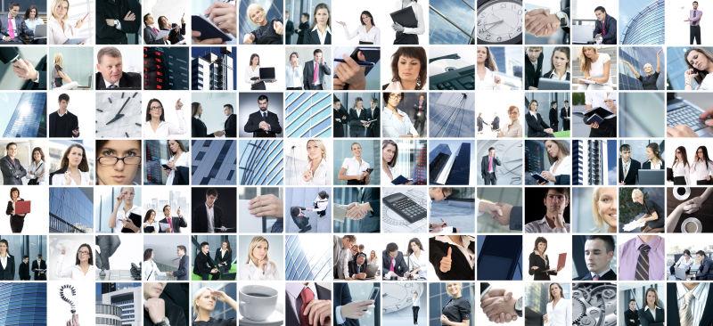 在办公室内工作的商人拼贴