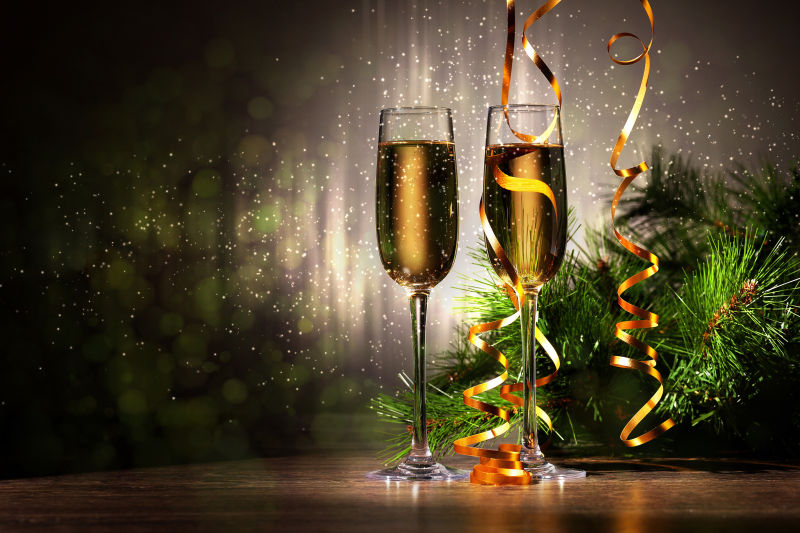 香槟与丝带树枝