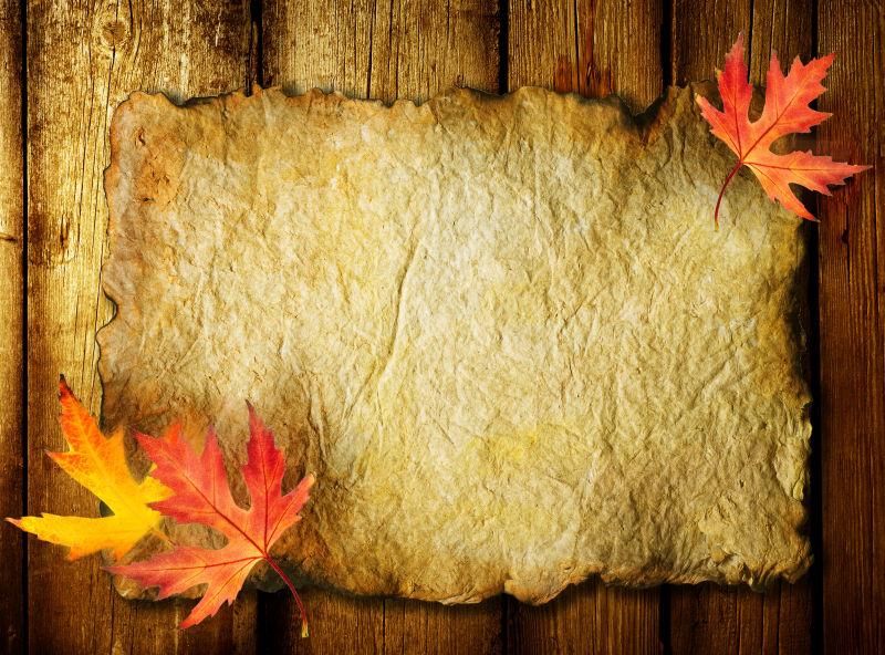 枫叶装扮着旧纸张