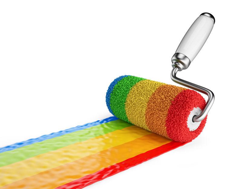 白色背景下的多色漆辊