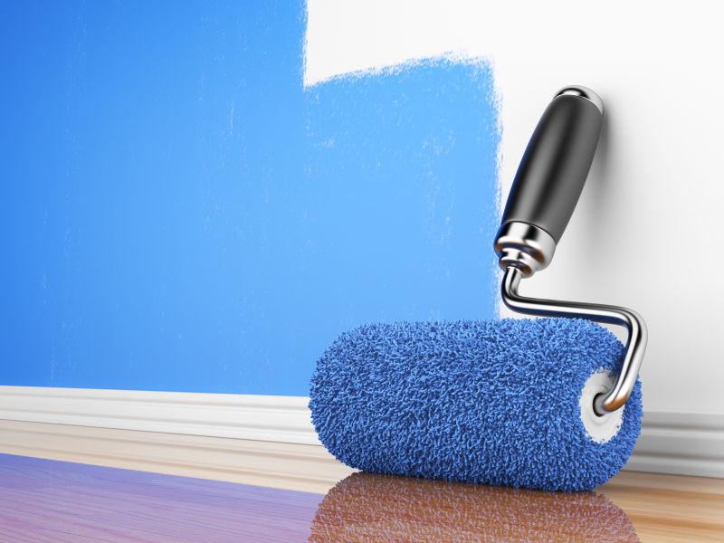 白色背景下的天花板着色辊