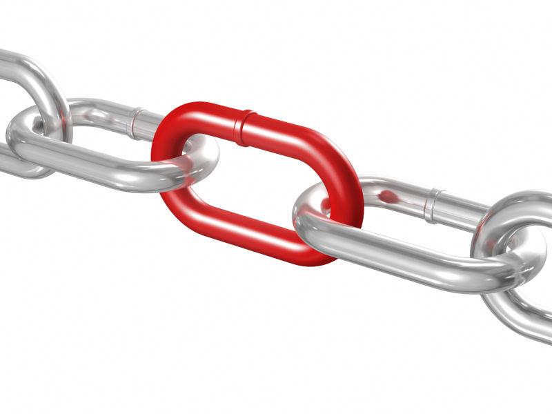 白色背景上的红色链接的金属链