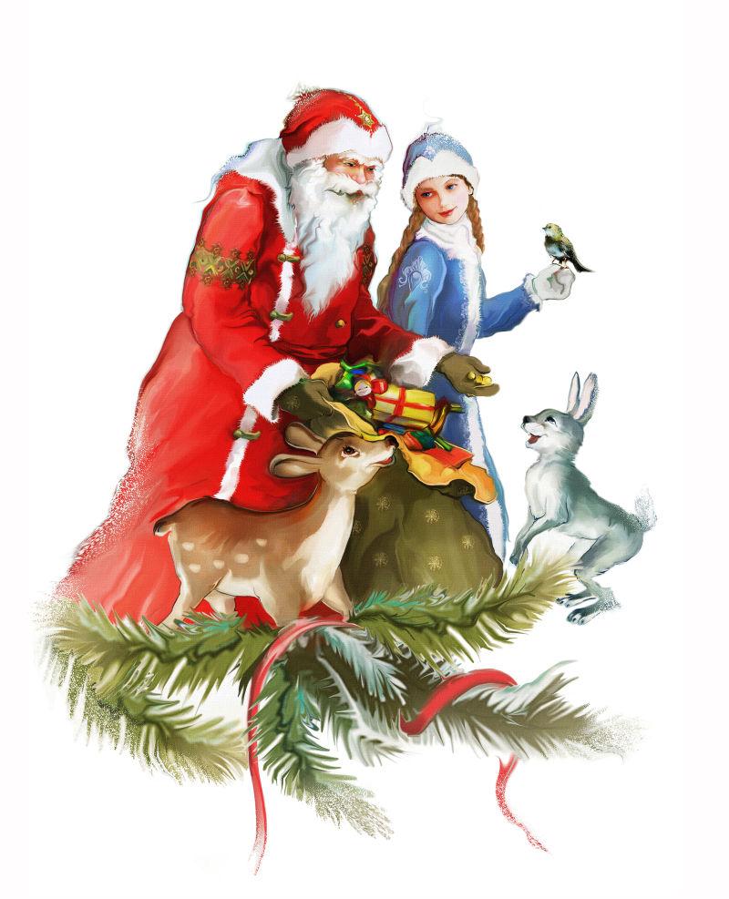 年轻美丽的雪人少女圣诞老人