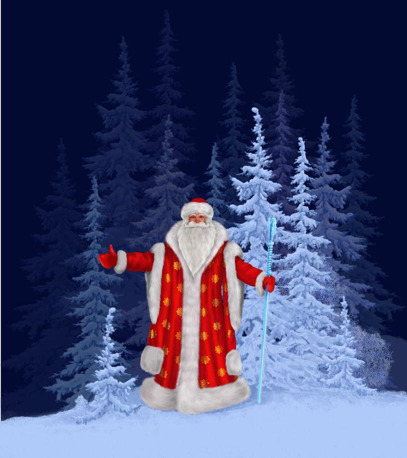 圣诞老人在寒冷的森林里