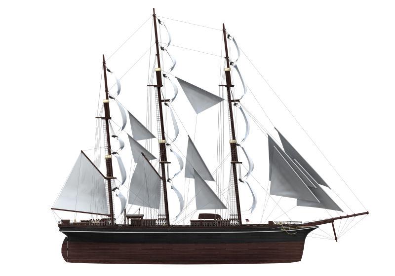 白色背景上的帆船