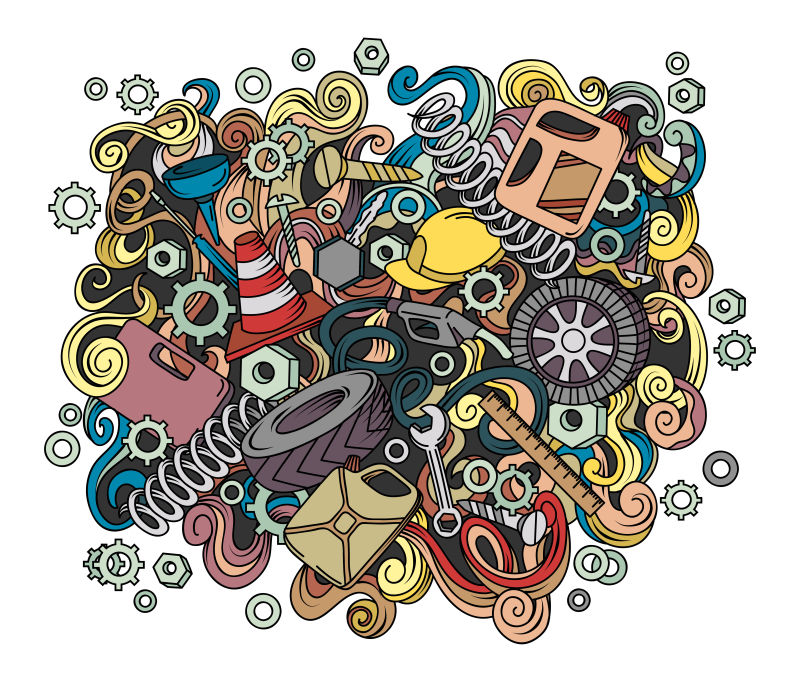 白色背景上的彩色涂鸦矢量图