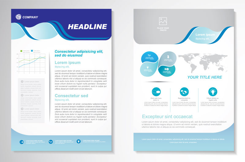 矢量的蓝色波纹图案宣传册设计
