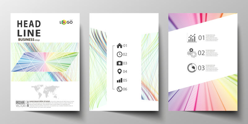 三联彩色的矢量宣传册封面设计