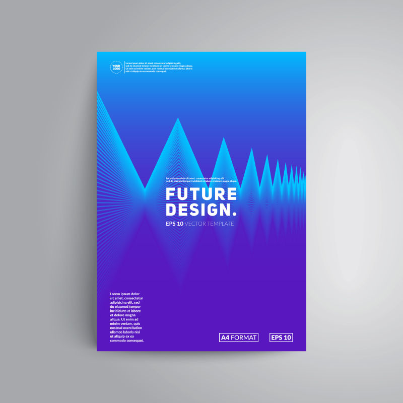 矢量的蓝色锯齿图案宣传册封面设计