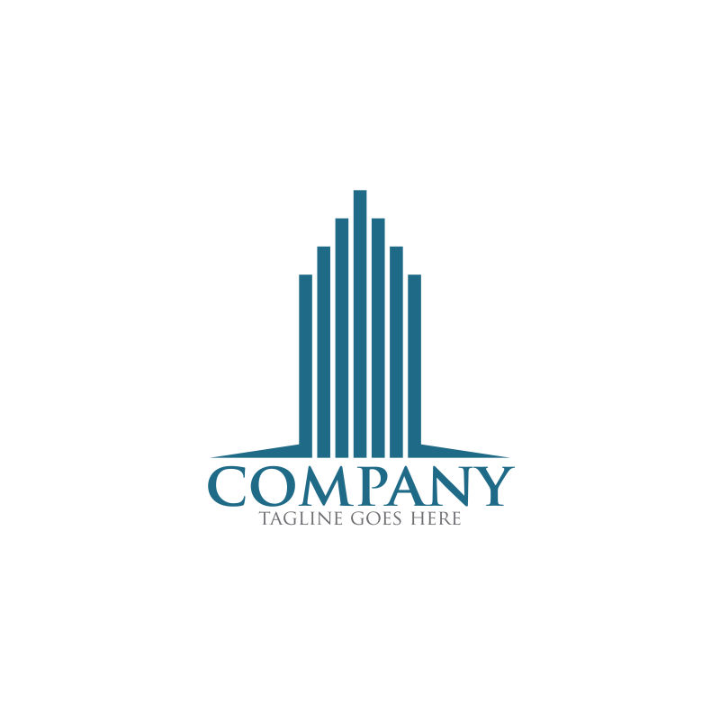 白色背景上蓝色的公司建筑矢量图