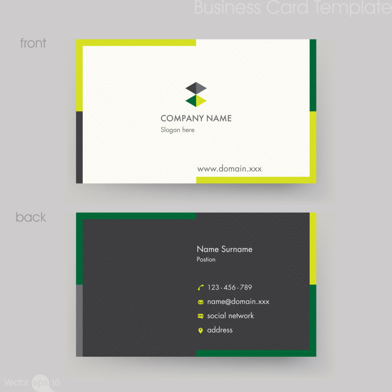 灰色背景上的白色和黑色的矢量设计名片