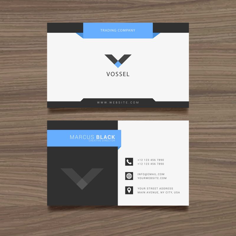 抽象蓝黑白名片设计样板矢量图