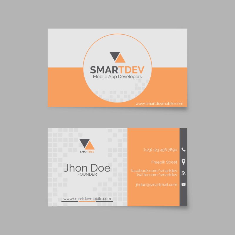 橙灰色色调名片设计样板矢量图