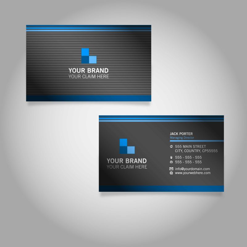 创意黑蓝色调名片设计样板矢量图