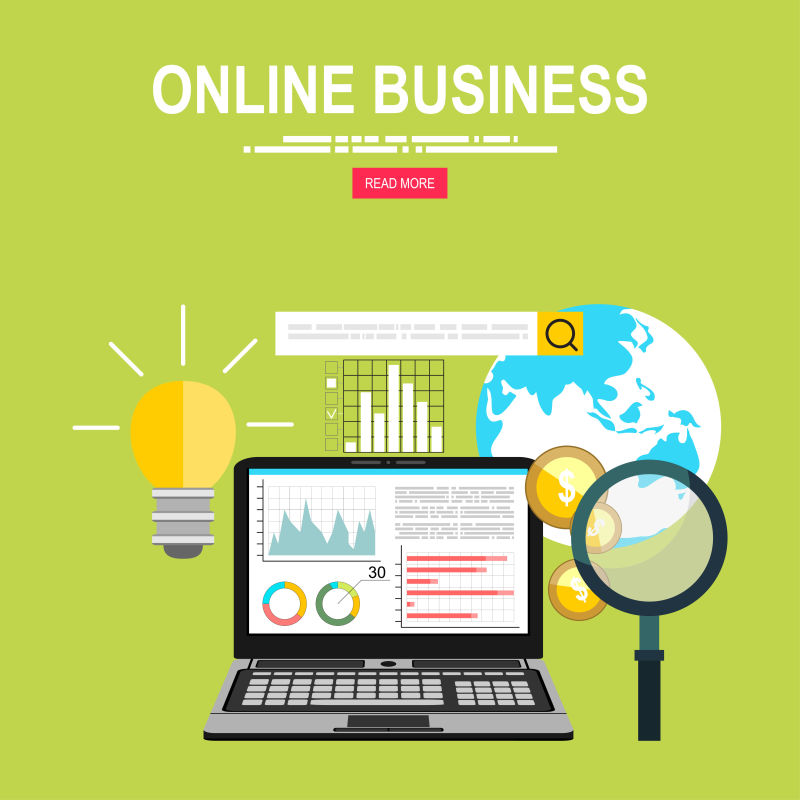 网络商务概念的矢量平面插图