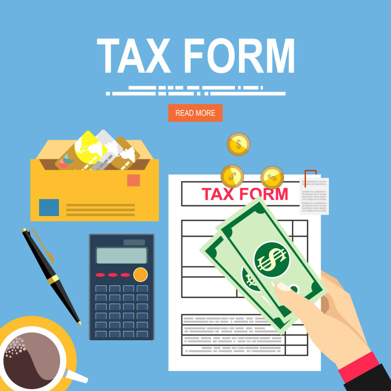 创意矢量计算物品纳税概念的平面插图