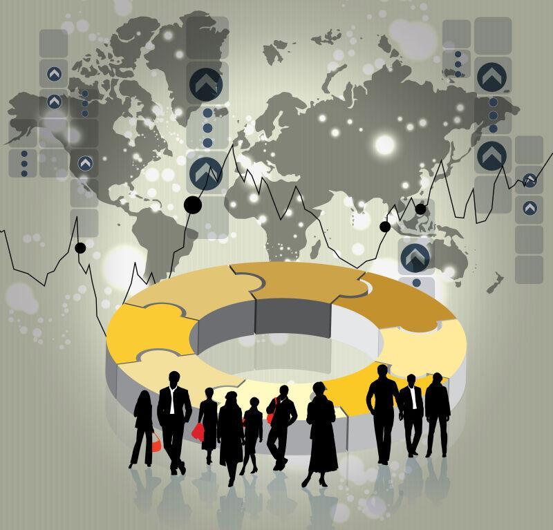 公司各版块之间的合作商业矢量图