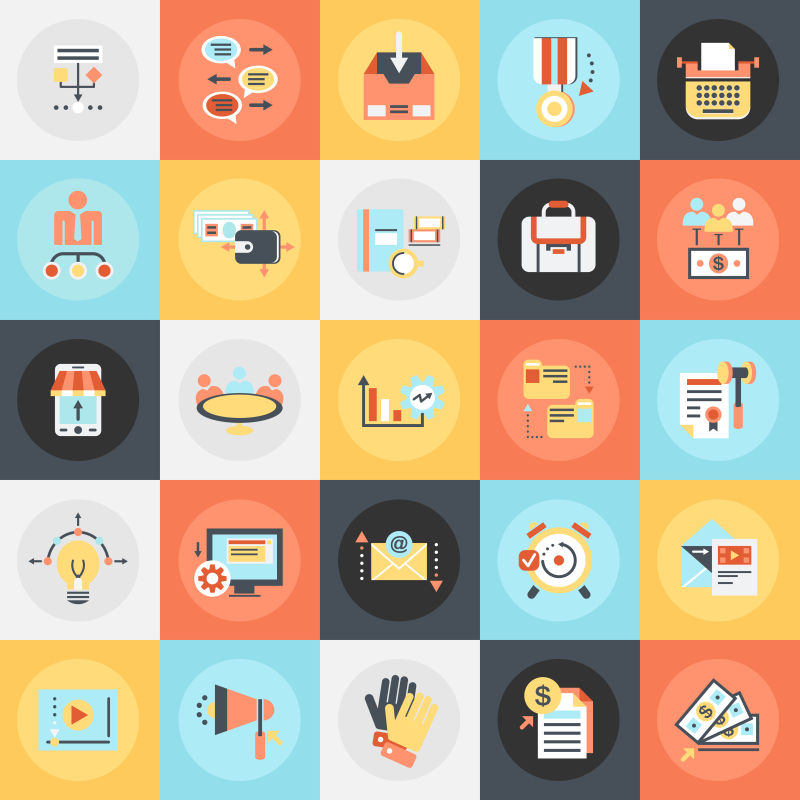 创意商业管理概念的矢量扁平化图标设计