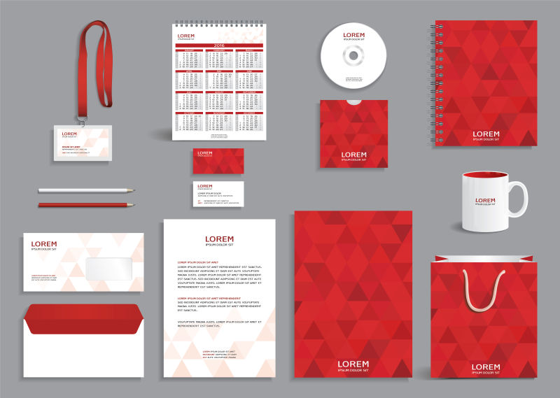 创意矢量红色几何风格的企业视觉宣传设计