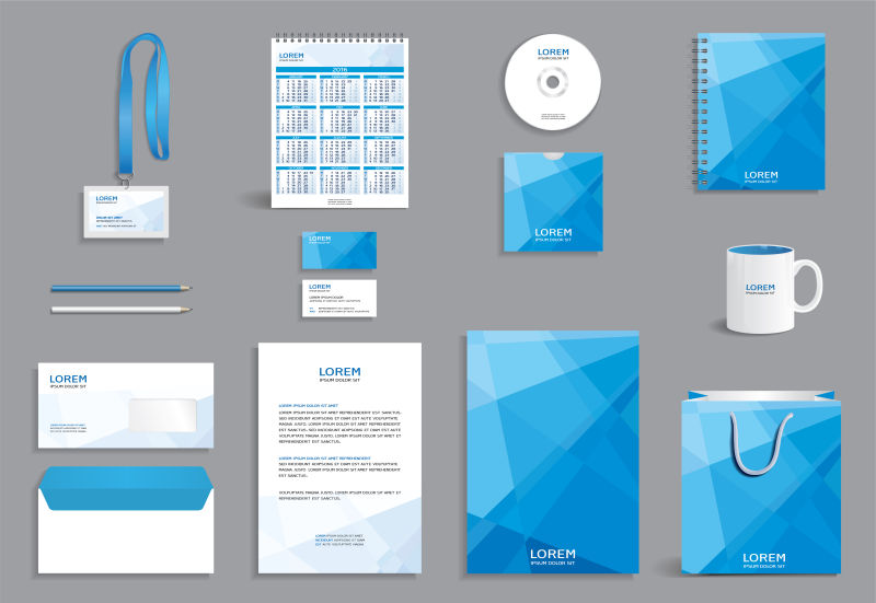 创意矢量蓝色几何风格的企业视觉宣传设计