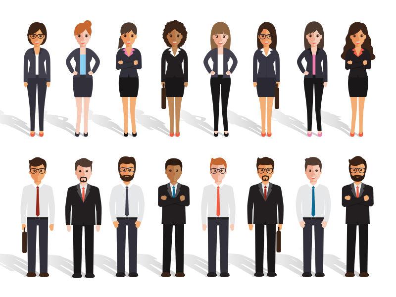 白色背景上的一组工作人员