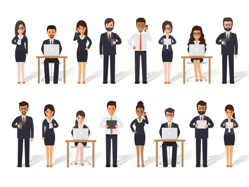 白人背景下矢量不同工作人群