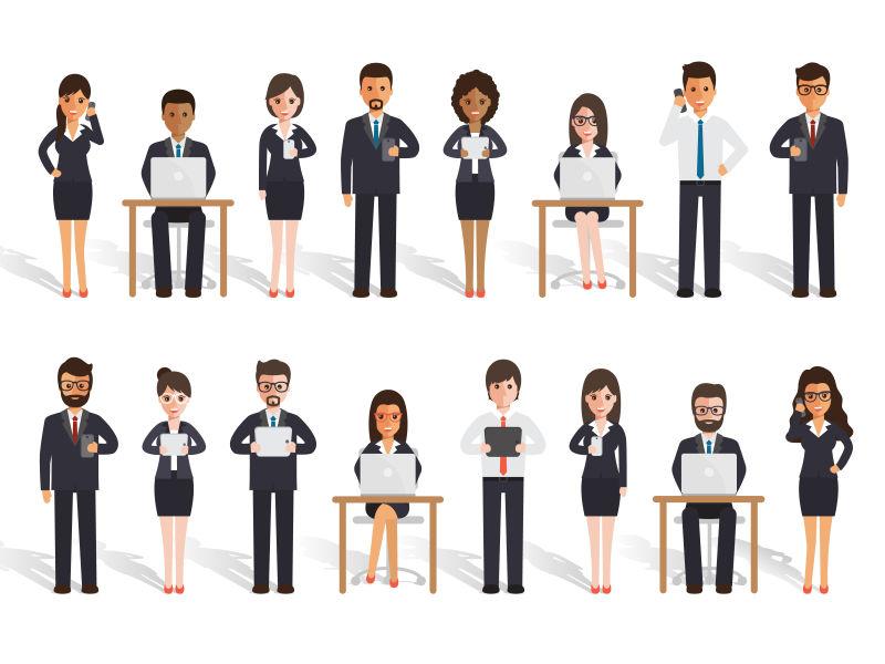 白人背景下的矢量不同工作人群