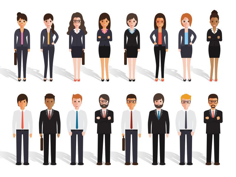 矢量一组工作人员站在白色背景